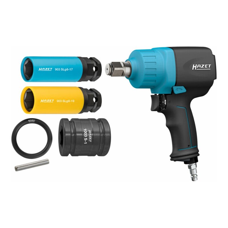 HAZET Schlagschrauber mit sortiment 9013M/6 Lösemoment maximal: 1890 Nm Vierkant massiv 20 mm (3/4 Zoll) Hochleistungs-Doppelham