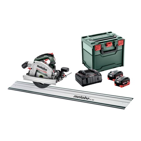 Metabo Akku-Handkreissäge KS 18 LTX 66 BL Set mit Führungsschiene FS 160 metaBOX 340 18V 2x8Ah LiHD + ASC 145