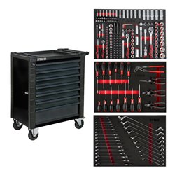 STIER Werkstattwagen mit Schutzvorrichtung und Seitentür bestückt 223-teilig