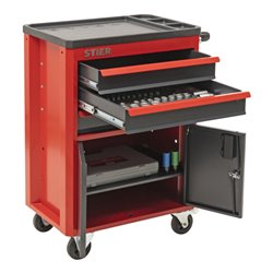 STIER Werkstatt- und Schrankwagen mit 3 Schubladen bestückt 92-teilig