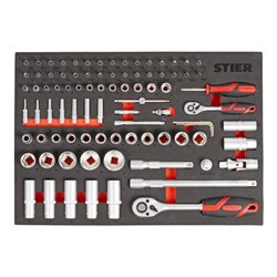 STIER Werkstatt- und Schrankwagen mit 3 Schubladen bestückt 92-teilig