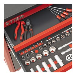 STIER Werkstatt- und Schrankwagen mit 3 Schubladen bestückt 92-teilig