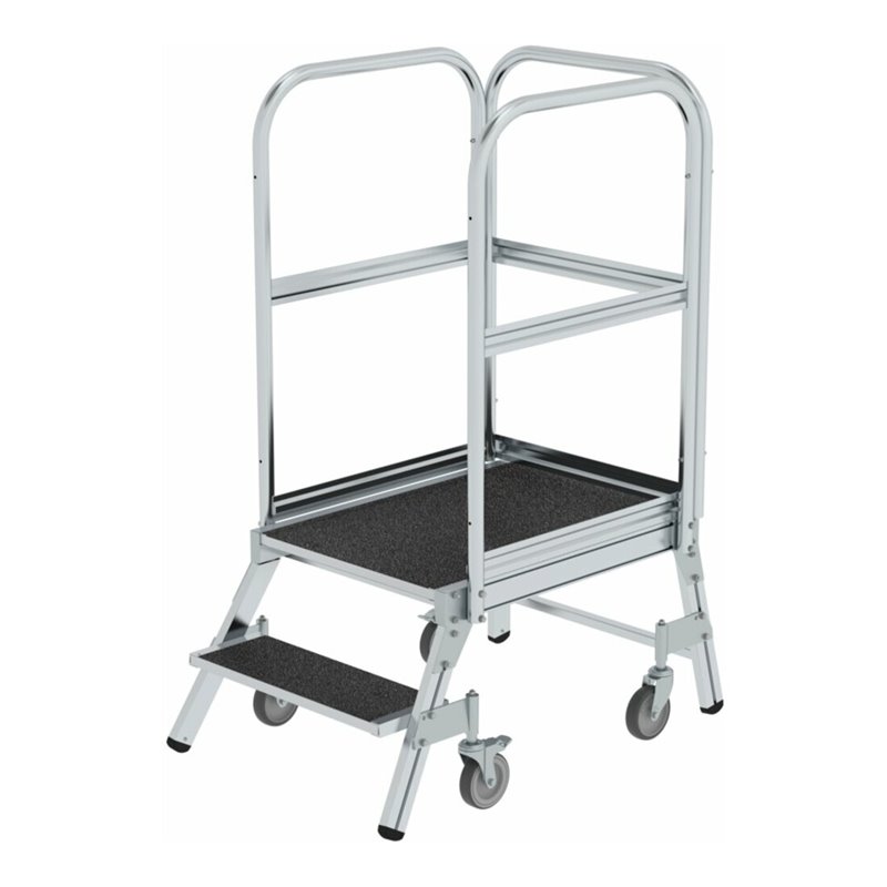 MUNK Podesttreppe eins. begehbar mit Federrollen Korundbeschichtung R 13 8 Stufen