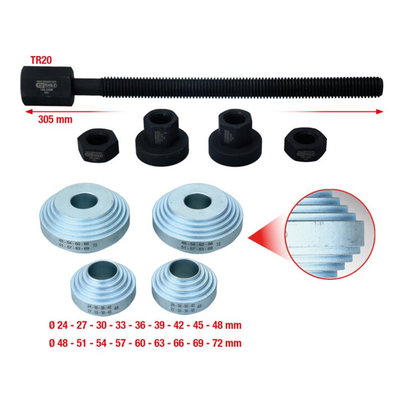 KS Tools Universal-Radlagerwerkzeug-Satz, Ø 24 - 72 mm, 9-tlg.