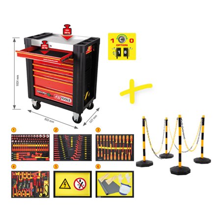 KS Tools Werkstattwagen PERFORMANCEplus e10 mit isolierten Werkzeugen für Hybrid- und Elektrofahrzeuge, 164 tlg.