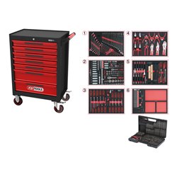 KS Tools Werkstattwagen ECOline mit 7 Schubladen und 598 Premium-Werkzeugen, schwarz-rot