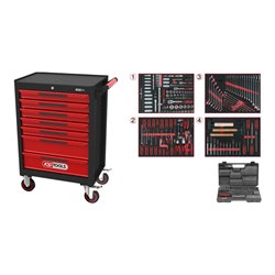 KS Tools Werkstattwagen ECOline mit 7 Schubladen und 515 Premium-Werkzeugen, schwarz-rot