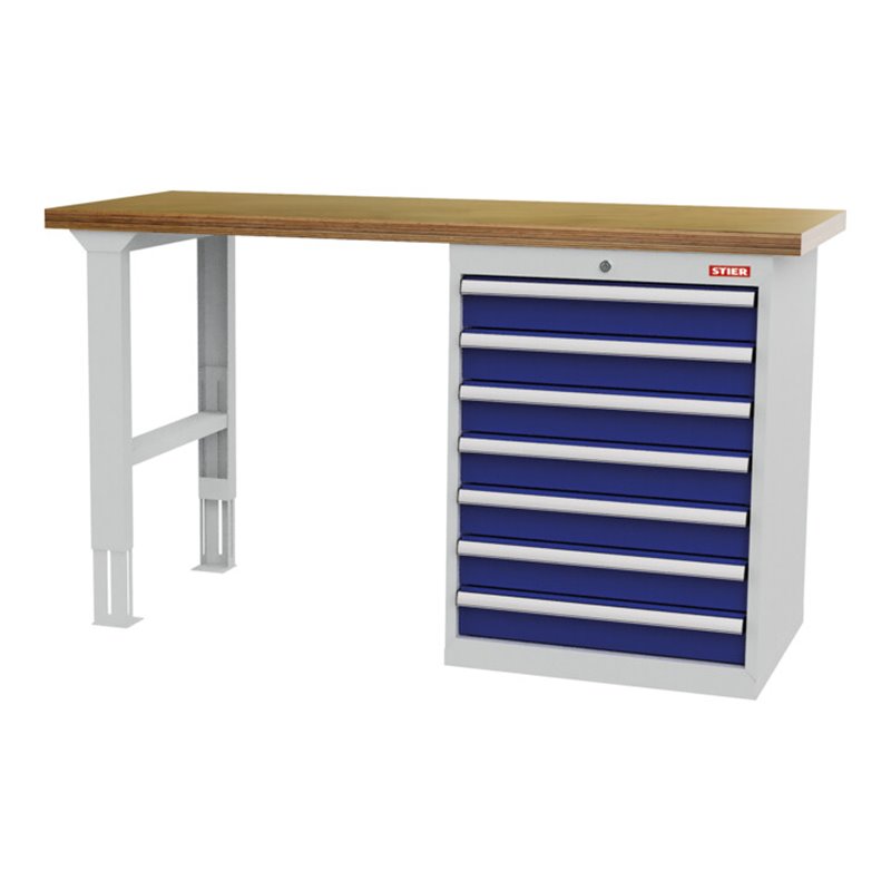 STIER Reihenwerkbank BxTxH 1500x600x860 mm mit 1 Schrankgehäuse der Breite 600 mm RAL 7035 / RAL 5010