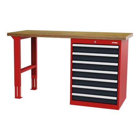 STIER Reihenwerkbank BxTxH 1500x600x860 mm mit 1 Schrankgehäuse der Breite 600 mm RAL 3020 / RAL 7016