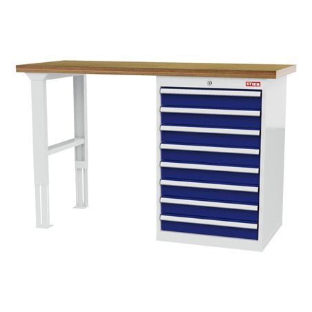 STIER Reihenwerkbank BxTxH 1500x600x960 mm mit 1 Schrankgehäuse der Breite 600 mm RAL 7035 / RAL 5010