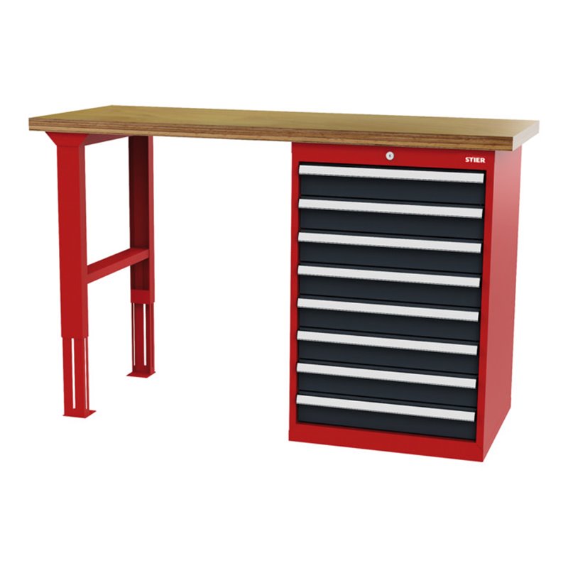 STIER Reihenwerkbank BxTxH 1500x600x960 mm mit 1 Schrankgehäuse der Breite 600 mm RAL 3020 / RAL 7016
