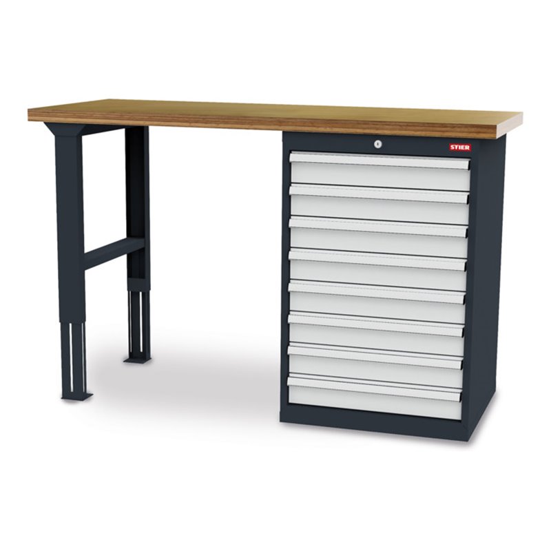 STIER Werkbank BxTxH 1500x600x960 mm mit 1 Schrankgehäuse der Breite 600 mm RAL 7016 / RAL 7035