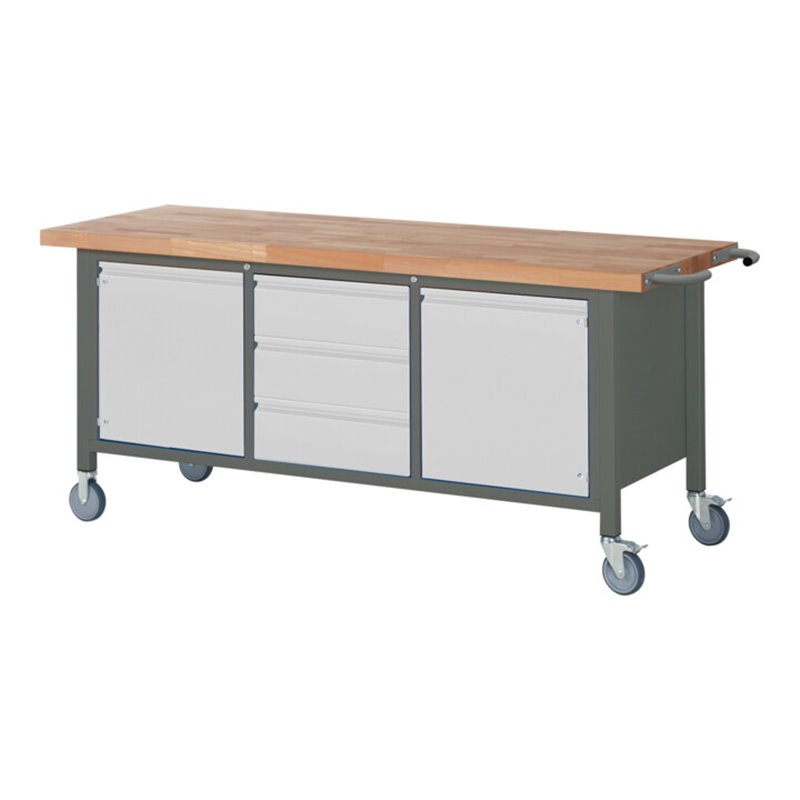 STIER Fahrbare Werkbank Premium mit 3 Schubladen und 2 Flügeltüren BxTxH 2000x700x880mm