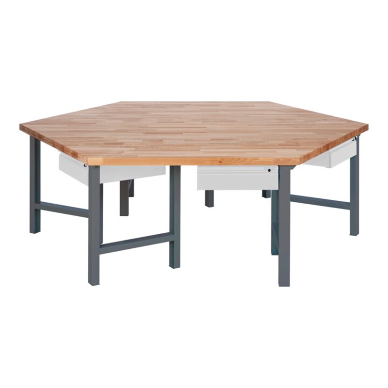 STIER Gruppenwerkbank mit 6x1 Schublade BxTxH 2700x2340x790-1140 mm