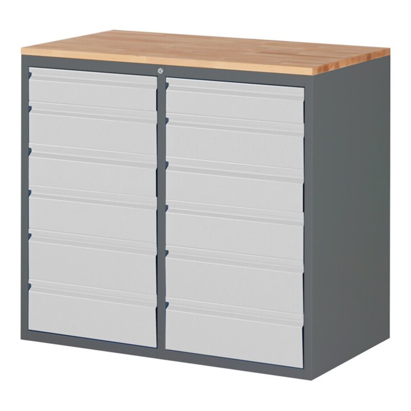 STIER Schubladenschrank Premium mit 12 Schubladen und Buchentop BxTxH 1145x650x1035 mm