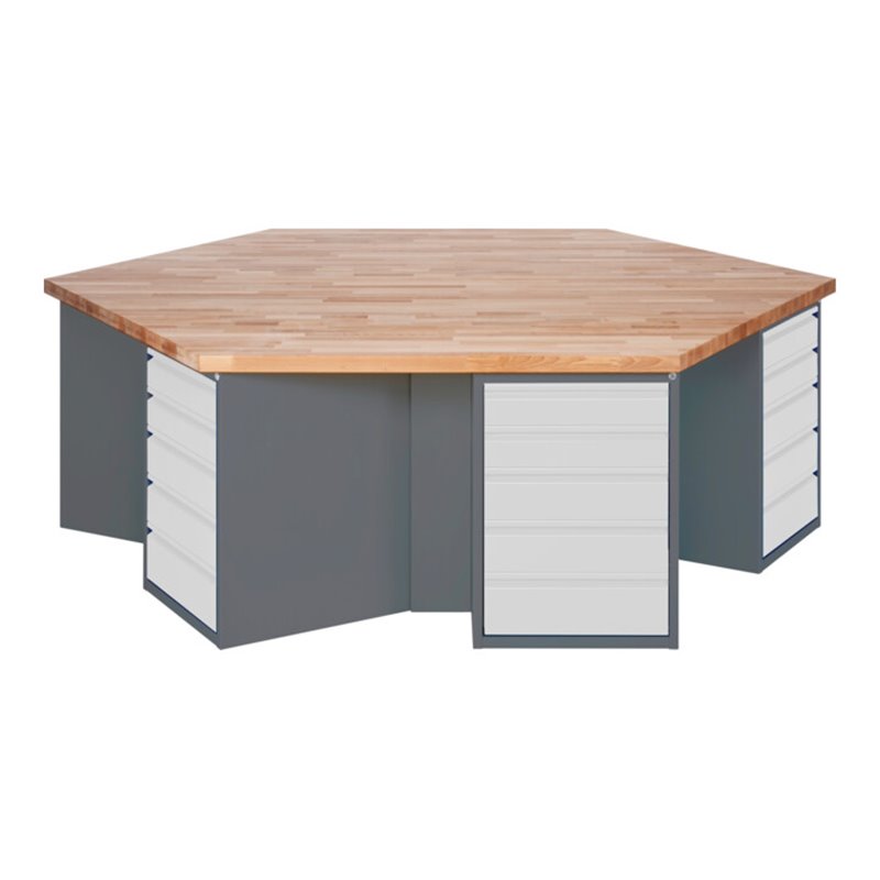 STIER Gruppenwerkbank mit 6x5 Schubladen BxTxH 2700x2340x890 mm