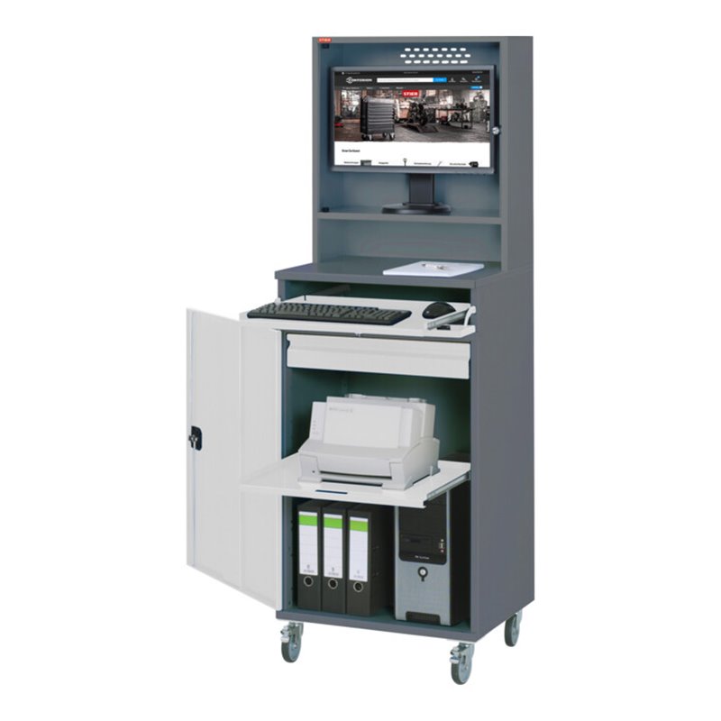 STIER Computerschrank Premium fahrbar BxTxH 650x520x1895 mm