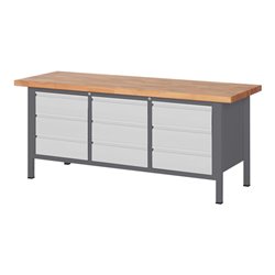 STIER Höhenverstellbare Werkbank Premium mit 9 Schubladen BxTxH 2000x700x840-1040mm