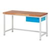 STIER Höhenverstellbare Werkbank Premium mit 1 Schublade BxTxH 1500x700x840-1040mm RAL 7035 / RAL 5012
