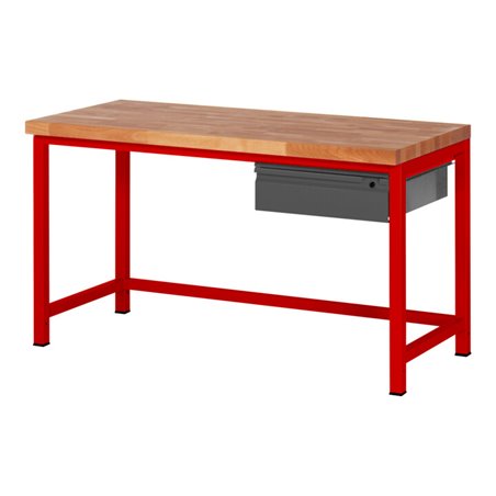STIER Höhenverstellbare Werkbank Premium mit 1 Schublade BxTxH 1500x700x840-1040mm RAL 3000 / anthrazitmetallic