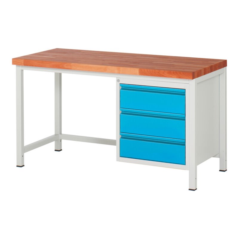 STIER Höhenverstellbare Werkbank Premium mit 3 Schubladen BxTxH 1500x700x840-1040mm RAL 7035 / RAL 5012