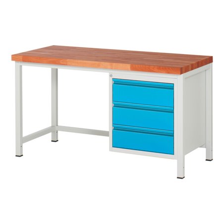 STIER Höhenverstellbare Werkbank Premium mit 3 Schubladen BxTxH 1500x700x840-1040mm RAL 7035 / RAL 5012