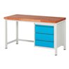 STIER Höhenverstellbare Werkbank Premium mit 3 Schubladen BxTxH 1500x700x840-1040mm RAL 7035 / RAL 5012