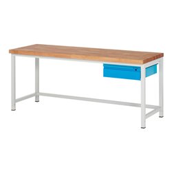STIER Höhenverstellbare Werkbank Premium mit 1 Schublade BxTxH 2000x700x840-1040mm RAL 7035 / RAL 5012