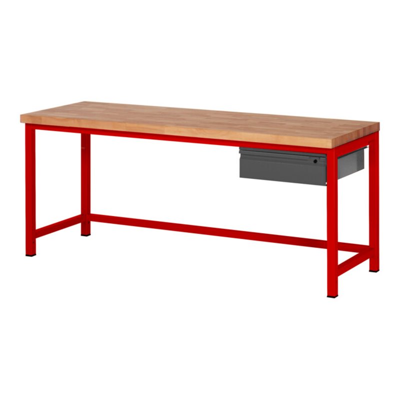 STIER Höhenverstellbare Werkbank Premium mit 1 Schublade BxTxH 2000x700x840-1040mm RAL 3000 / anthrazitmetallic