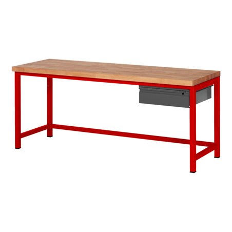STIER Höhenverstellbare Werkbank Premium mit 1 Schublade BxTxH 2000x700x840-1040mm RAL 3000 / anthrazitmetallic