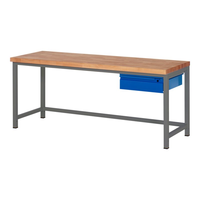 STIER Höhenverstellbare Werkbank Premium mit 1 Schublade BxTxH 2000x700x840-1040mm anthrazitmetall / RAL 5010