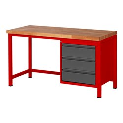 STIER Höhenverstellbare Werkbank Premium mit 3 Schubladen BxTxH 1500x700x840-1040mm RAL 3000 / anthrazitmetallic