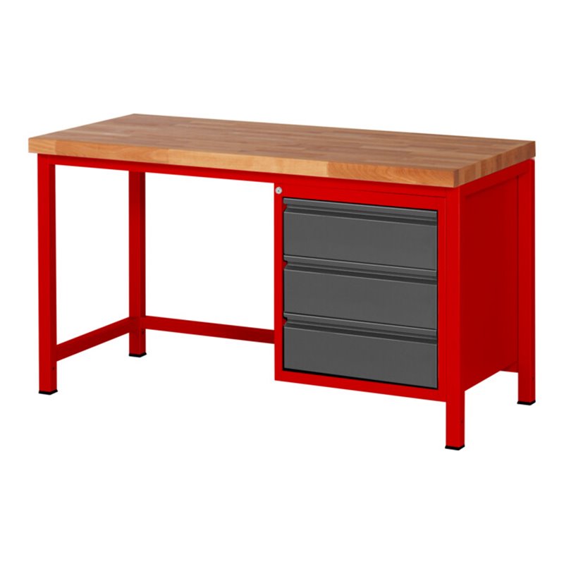 STIER Höhenverstellbare Werkbank Premium mit 3 Schubladen BxTxH 1500x700x840-1040mm RAL 3000 / anthrazitmetallic