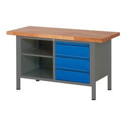 STIER Höhenverstellbare Werkbank Premium mit 3 Schubladen und einem offenen Fach BxTxH 1500x700x840-1040mm anthrazitmetall / RAL