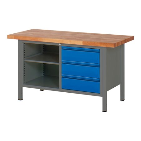 STIER Höhenverstellbare Werkbank Premium mit 3 Schubladen und einem offenen Fach BxTxH 1500x700x840-1040mm anthrazitmetall / RAL