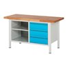 STIER Höhenverstellbare Werkbank Premium mit 3 Schubladen und einem offenen Fach BxTxH 1500x700x840-1040mm RAL 7035 / RAL 5012