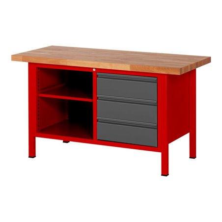 STIER Höhenverstellbare Werkbank Premium mit 3 Schubladen und einem offenen Fach BxTxH 1500x700x840-1040mm RAL 3000 / anthrazitm