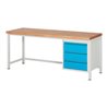 STIER Höhenverstellbare Werkbank Premium mit 3 Schubladen BxTxH 2000x700x840-1040mm RAL 7035 / RAL 5012