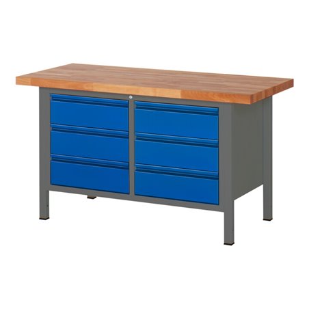 STIER Höhenverstellbare Werkbank Premium mit 6 Schubladen BxTxH 1500x700x840-1040mm anthrazitmetall / RAL 5010