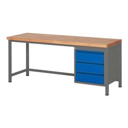 STIER Höhenverstellbare Werkbank Premium mit 3 Schubladen BxTxH 2000x700x840-1040mm anthrazitmetall / RAL 5010