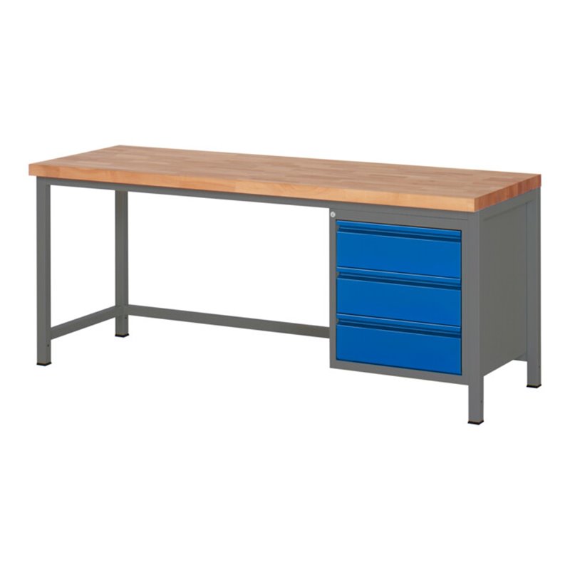 STIER Höhenverstellbare Werkbank Premium mit 3 Schubladen BxTxH 2000x700x840-1040mm anthrazitmetall / RAL 5010