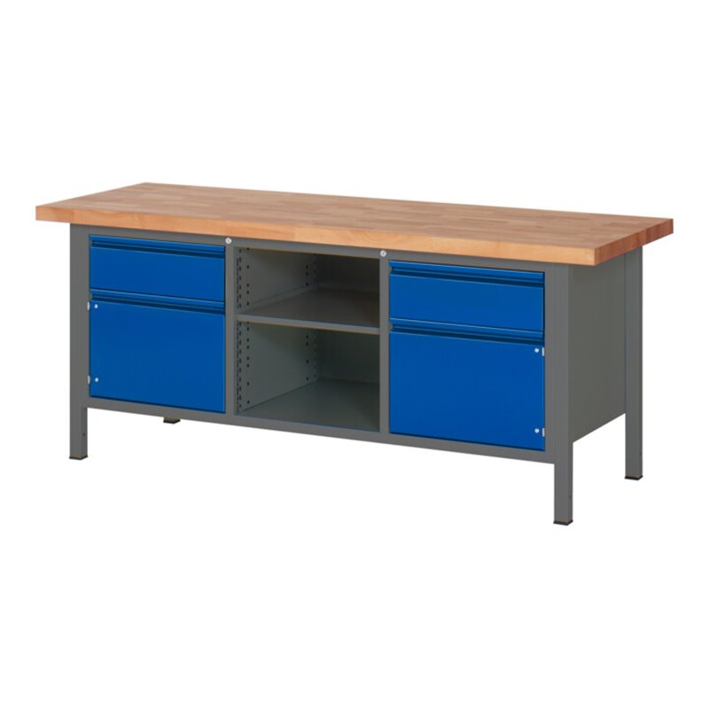 STIER Höhenverstellbare Werkbank Premium mit 2 Schubladen und 2 Flügeltüren BxTxH 2000x700x840-1040mm anthrazitmetall / RAL 5010