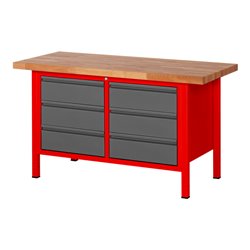 STIER Höhenverstellbare Werkbank Premium mit 6 Schubladen BxTxH 1500x700x840-1040mm RAL 3000 / anthrazitmetallic