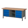 STIER Höhenverstellbare Werkbank Premium mit 6 Schubladen und einem offenen Fach BxTxH 2000x700x840-1040mm anthrazitmetall / RAL