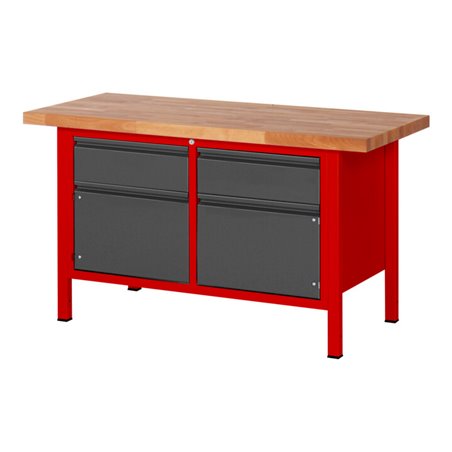 STIER Höhenverstellbare Werkbank Premium mit 2 Schubladen und 2 Flügeltüren BxTxH 1500x700x840-1040mm RAL 3000 / anthrazitmetall