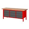 STIER Höhenverstellbare Werkbank Premium mit 9 Schubladen BxTxH 2000x700x840-1040mm RAL 3000 / anthrazitmetallic