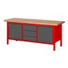 STIER Höhenverstellbare Werkbank Premium mit 3 Schubladen und 2 Flügeltüren BxTxH 2000x700x840-1040mm RAL 3000 / anthrazitmetall