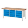 STIER Höhenverstellbare Werkbank Premium mit 9 Schubladen BxTxH 2000x700x840-1040mm RAL 7035 / RAL 5012