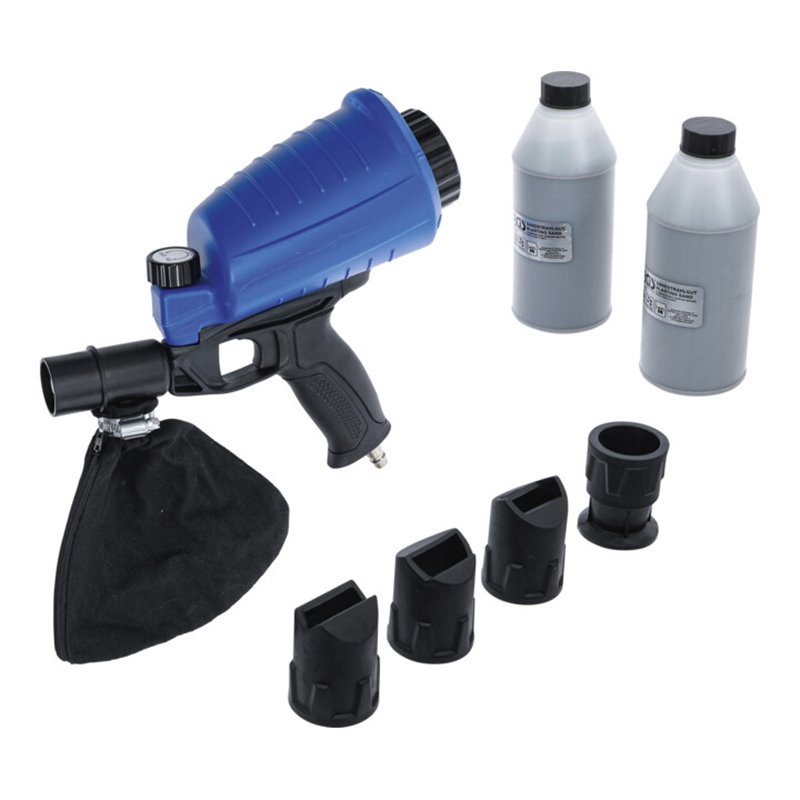 BGS Druckluft-Sandstrahlpistole inkl. Zubehör 3-tlg. Mit aufgesetztem Strahlsandbehälter aus Kunststoff (ABS), mit 900 ml Fassun