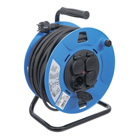 BGS Kabeltrommel 50 m 3 x 1,5 mm² 4 Steckdosen mit Verschlusskappe IP 44 3500 W